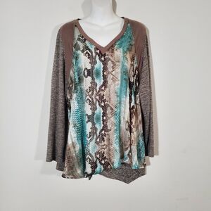 Poeme by Citron Santa Monica Top XL Multicolor Boho Artwear Mixed Media Flowy